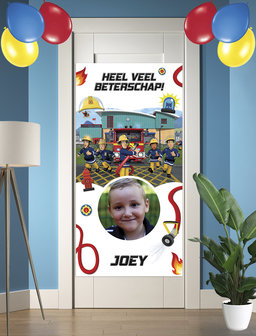 Gepersonaliseerde deurbanner Brandweerman Sam thema beterschap