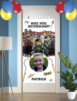 Gepersonaliseerde deurbanner Ninjago thema beterschap voorbeeld