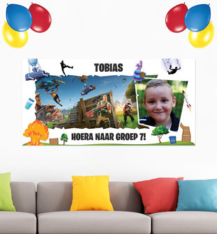 Gepersonaliseerde muurbanner Fortnite thema nieuwe klas voorbeeld