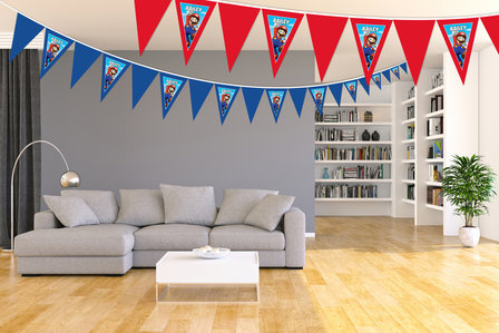 Gepersonaliseerde vlaggenlijn Super Mario thema voorbeeld kamer