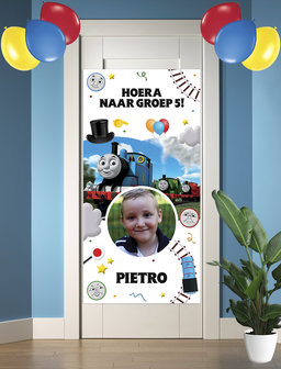 Gepersonaliseerde deurbanner Thomas de Trein thema nieuwe klas voorbeeld