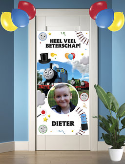 Gepersonaliseerde deurbanner Thomas de Trein thema beterschap voorbeeld