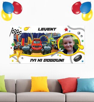 Gepersonaliseerde muurbanner Blaze en de Monsterwielen thema turks voorbeeld