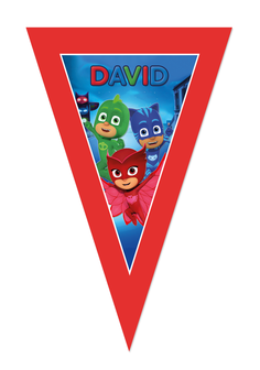 Gepersonaliseerde vlaggenlijn PJ Masks thema design voorbeeld