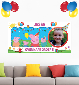 Gepersonaliseerde muurbanner Peppa Pig thema nieuwe klas voorbeeld