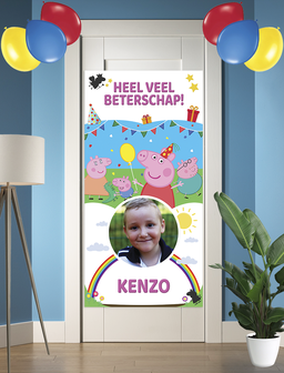 Gepersonaliseerde deurbanner Peppa Pig thema beterschap voorbeeld