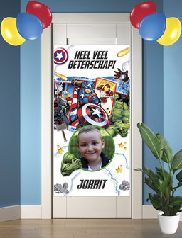 Gepersonaliseerde deurbanner The Avengers thema beterschap voorbeeld