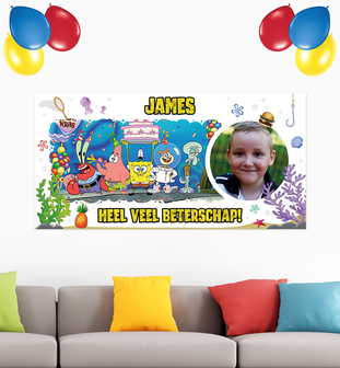 Gepersonaliseerde muurbanner Spongebob thema beterschap voorbeeld