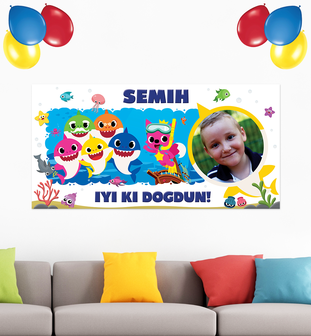 Gepersonaliseerde muurbanner Baby Shark thema turks voorbeeld