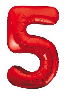 Folie ballon cijfer 5 rood 86cm
