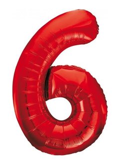 Folie ballon cijfer 6 rood 86cm