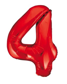Folie ballon cijfer 4 rood 86cm