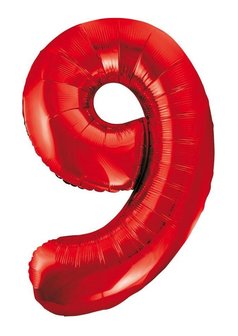 Folie ballon cijfer 9 rood 86cm
