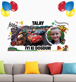 Gepersonaliseerde muurbanner Disney Cars thema turks voorbeeld