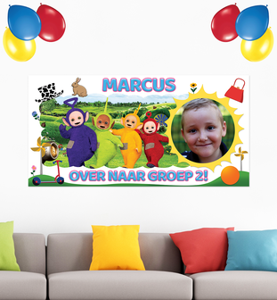 Gepersonaliseerde muurbanner Teletubbies thema nieuwe klas voorbeeld