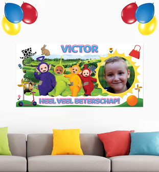 Gepersonaliseerde muurbanner Teletubbies thema beterschap voorbeeld