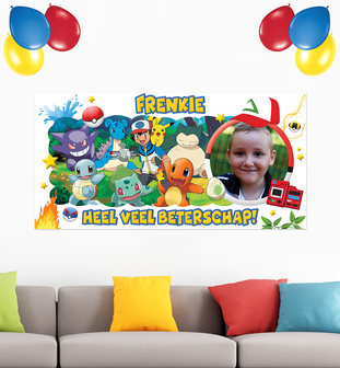 Gepersonaliseerde muurbanner Pok&eacute;mon thema beterschap voorbeeld