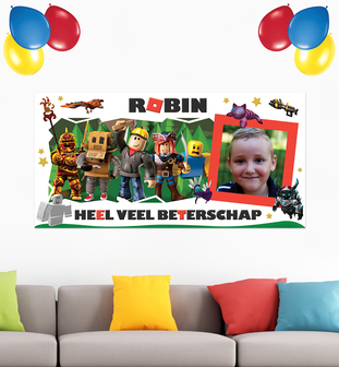 Gepersonaliseerde muurbanner Roblox thema beterschap voorbeeld