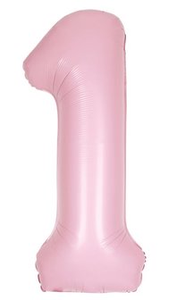 Folie ballon cijfer 1 roze MAT 86cm