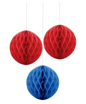 Honeycomb 3-delig plafond decoratie set rood-blauw