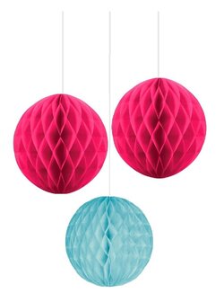 Honeycomb 3-delig plafond decoratie set roze-lichtblauw