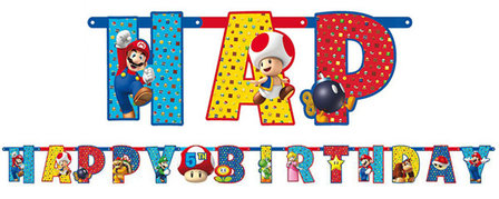 Blaast op alarm Kijkgat Super Mario HAPPY BIRTHDAY slinger, 320cm lang!