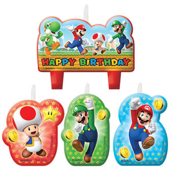 Super Mario verjaardag taart kaarsen