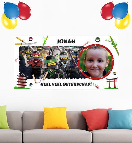 Gepersonaliseerde muurbanner Ninjago thema beterschap voorbeeldposter  Ninjago 