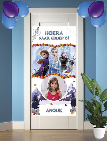 Gepersonaliseerde deurbanner Frozen 2 thema nieuwe klas voorbeeld