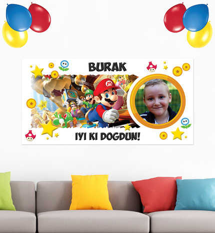 Super Mario Gepersonaliseerde muurbanner turks voorbeeld