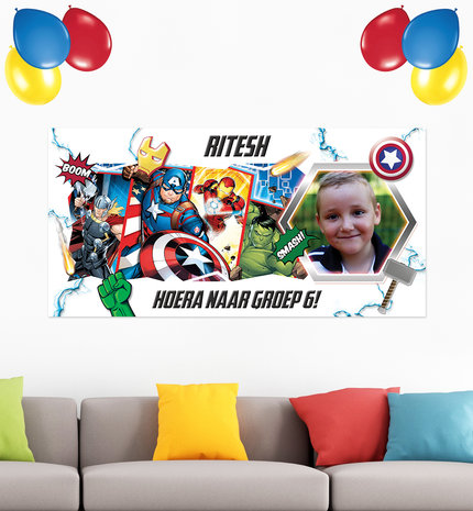 Gepersonaliseerde muurbanner The Avengers thema Voorbeeld nieuwe klas