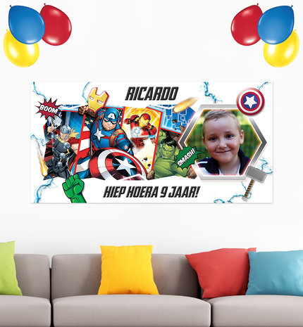 Gepersonaliseerde muurbanner The Avengers thema voorbeeld