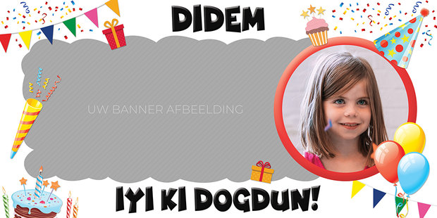 Gepersonaliseerde muurbanner Birthday thema turks voorbeeld