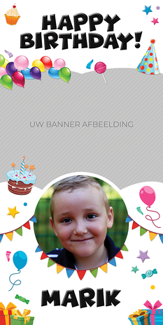 Gepersonaliseerde deurbanner Birthday thema voorbeeld