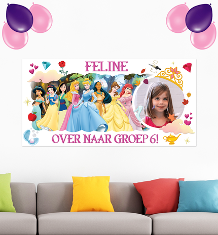 Gepersonaliseerde muurbanner Disney Princess thema - Nieuwe klas voorbeeld