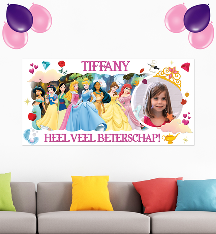 Gepersonaliseerde muurbanner Disney Princess thema - Beterschap voorbeeld