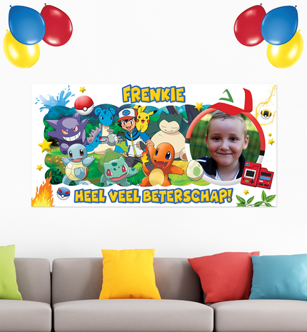 Gepersonaliseerde muurbanner Pokémon thema beterschap voorbeeld