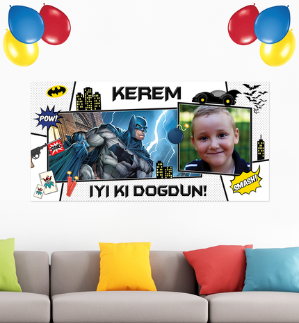 Gepersonaliseerde muurbanner Batman thema Turks voorbeeld