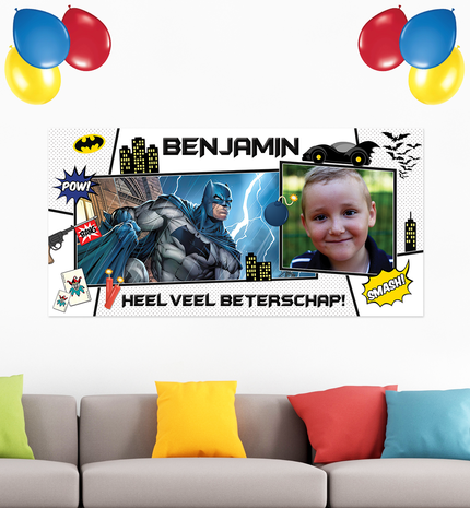 Gepersonaliseerde muurbanner Batman thema beterschap voorbeeld