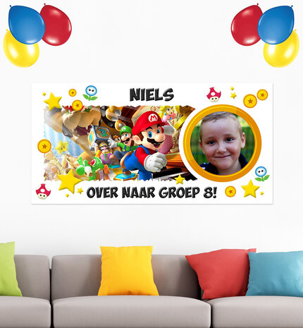 Super Mario Gepersonaliseerde muurbanner nieuwe klas voorbeeld