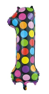 Folie ballon cijfer 1 gestipt 86cm