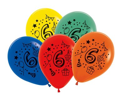 Latex cijfer ballonnen NR 6 gemengde kleuren 30cm groot
