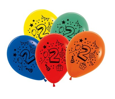 Latex cijfer ballonnen NR 2 gemengde kleuren 30cm groot