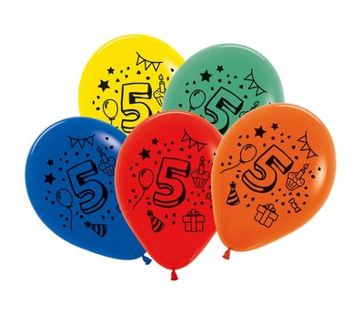 Latex cijfer ballonnen NR 5 gemengde kleuren 30cm groot