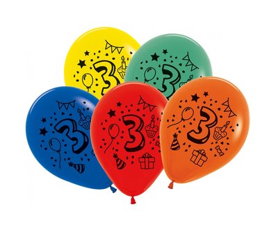 Latex cijfer ballonnen NR 3 gemengde kleuren 30cm groot