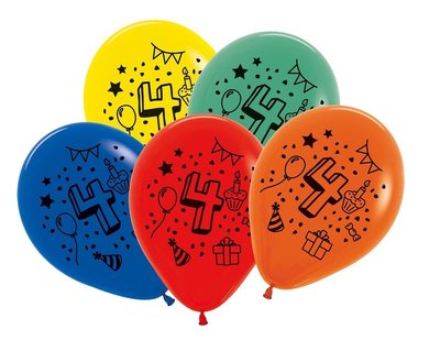 Latex cijfer ballonnen NR 4 gemengde kleuren 30cm groot