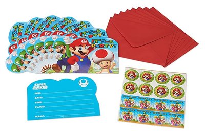 Super Mario uitnodigingen met envelop en stickers