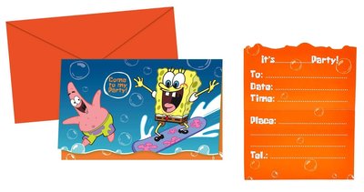 Spongebob uitnodigingen surfing