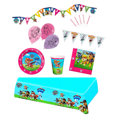 Roze Paw Patrol feestpakket Deluxe - pakket voor 6 personen