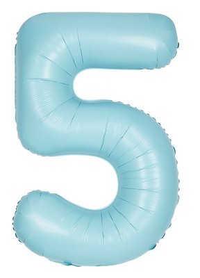 Folie ballon cijfer 5 lichtblauw MAT 86cm
